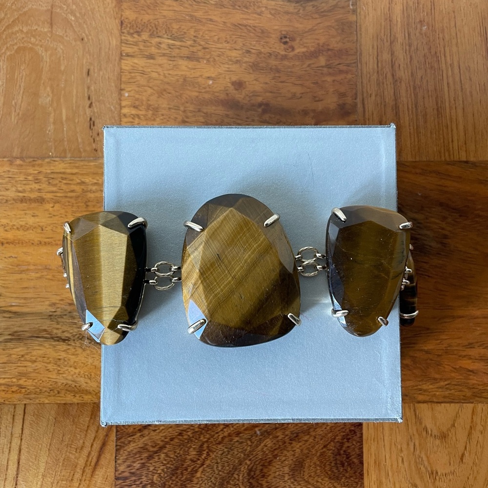 Kendra Scott Harlow 5-Station Faceted Tigers Eye Gemstones in Gold Bracelet - Picture 7 of 7